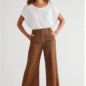 Free People Brown Checkered Wide Leg Pants